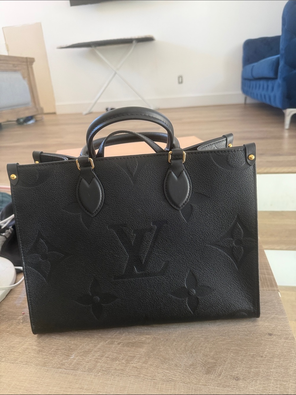 Brand New Louis Vuitton Black Embossed Monogram Satchel with Gold Hardware